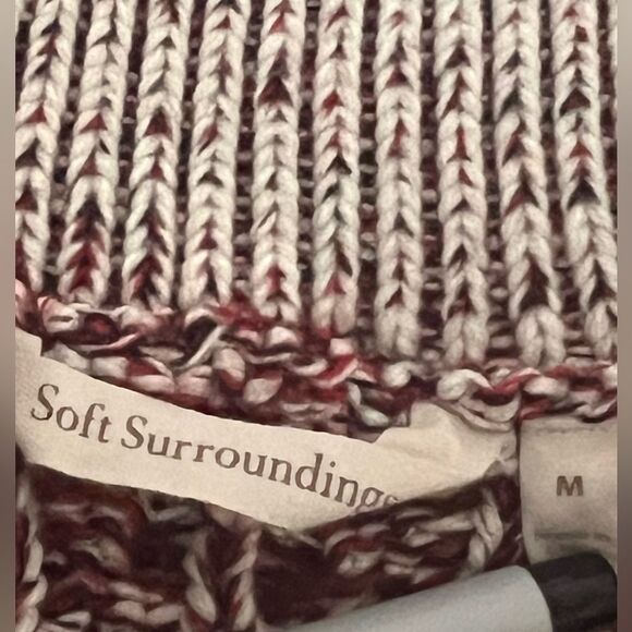 Soft Surroundings Red Cream 1/4 Zip Cable Knit Longline Sweater Wool Blend M - Picture 4 of 4